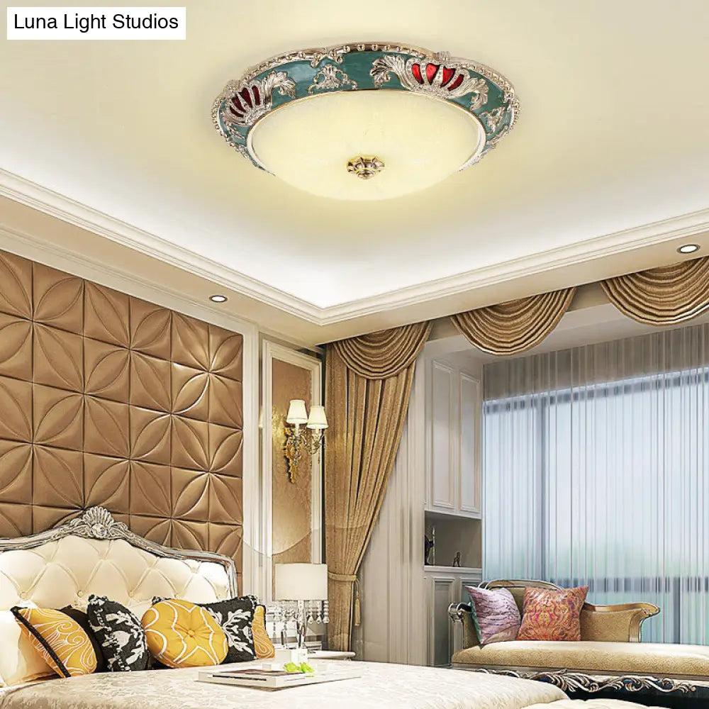 Traditional Resin Crown Flush LED Ceiling Lamp for Bedroom, Apricot/Green