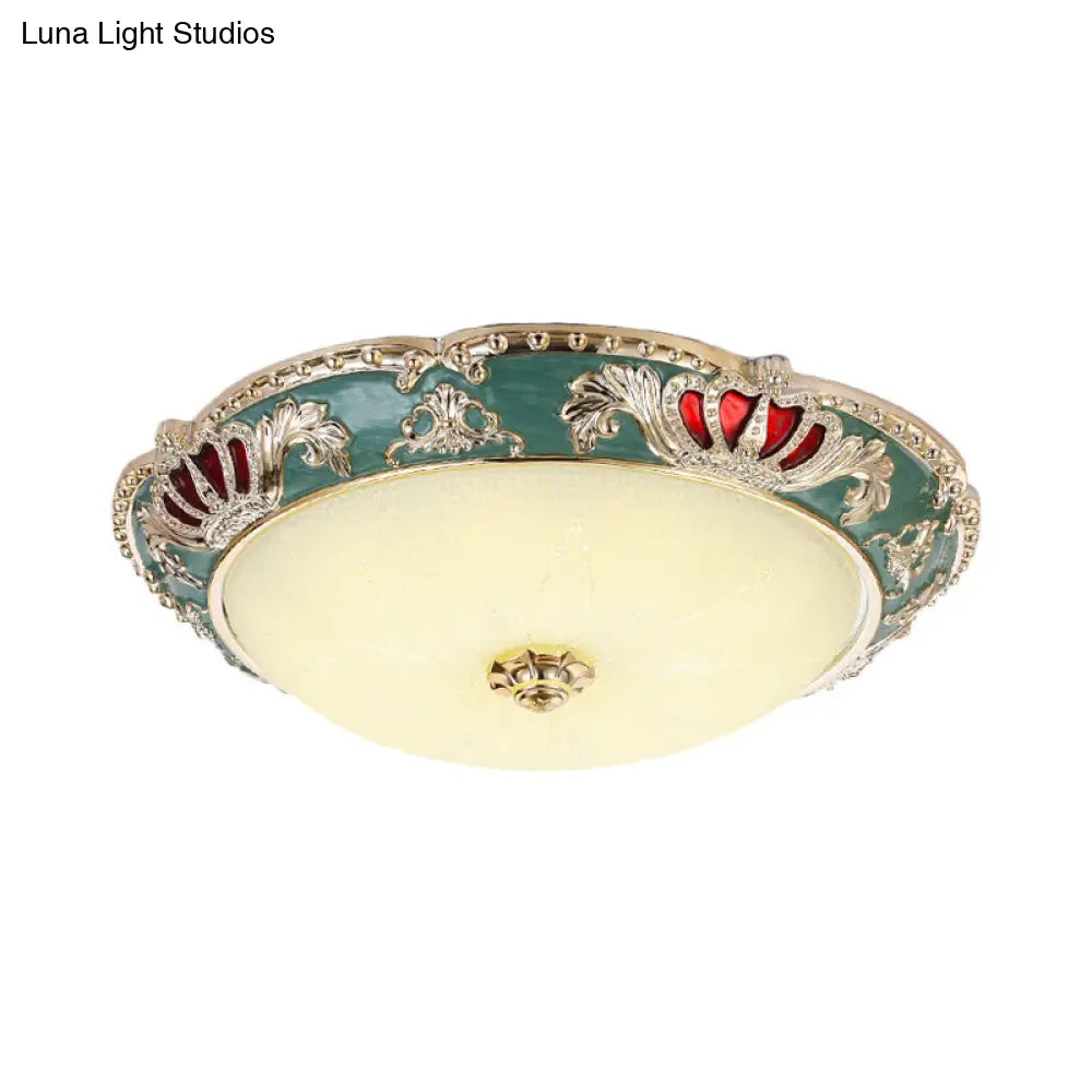 Traditional Resin Crown Flush LED Ceiling Lamp for Bedroom, Apricot/Green