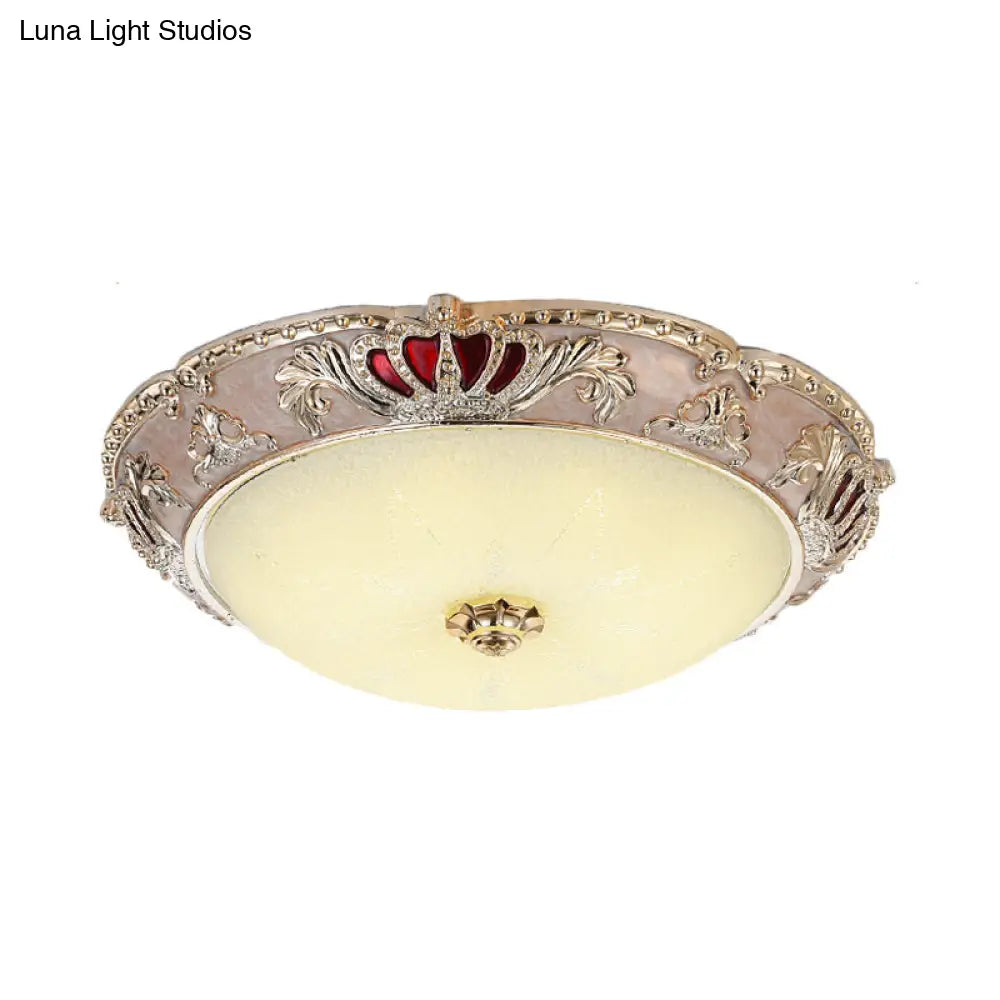 Traditional Resin Crown Flush LED Ceiling Lamp for Bedroom, Apricot/Green