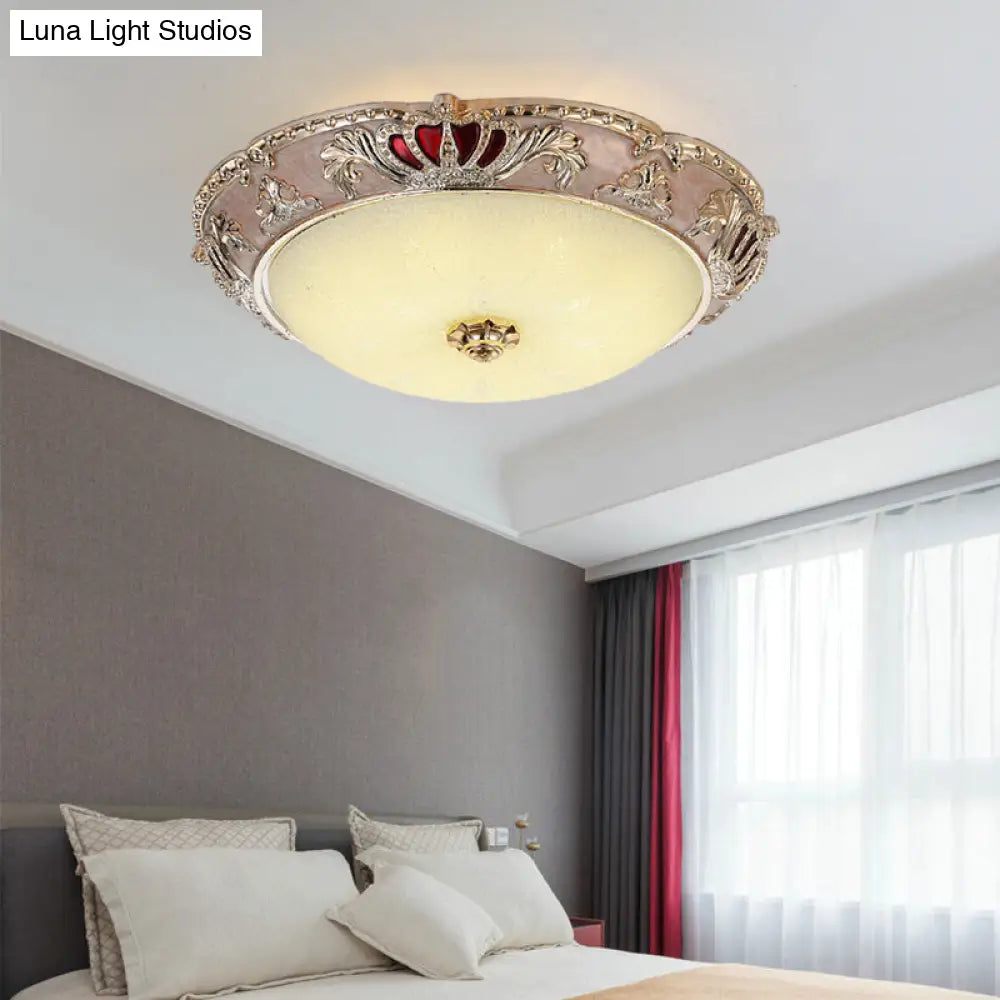 Traditional Resin Crown Flush LED Ceiling Lamp for Bedroom, Apricot/Green