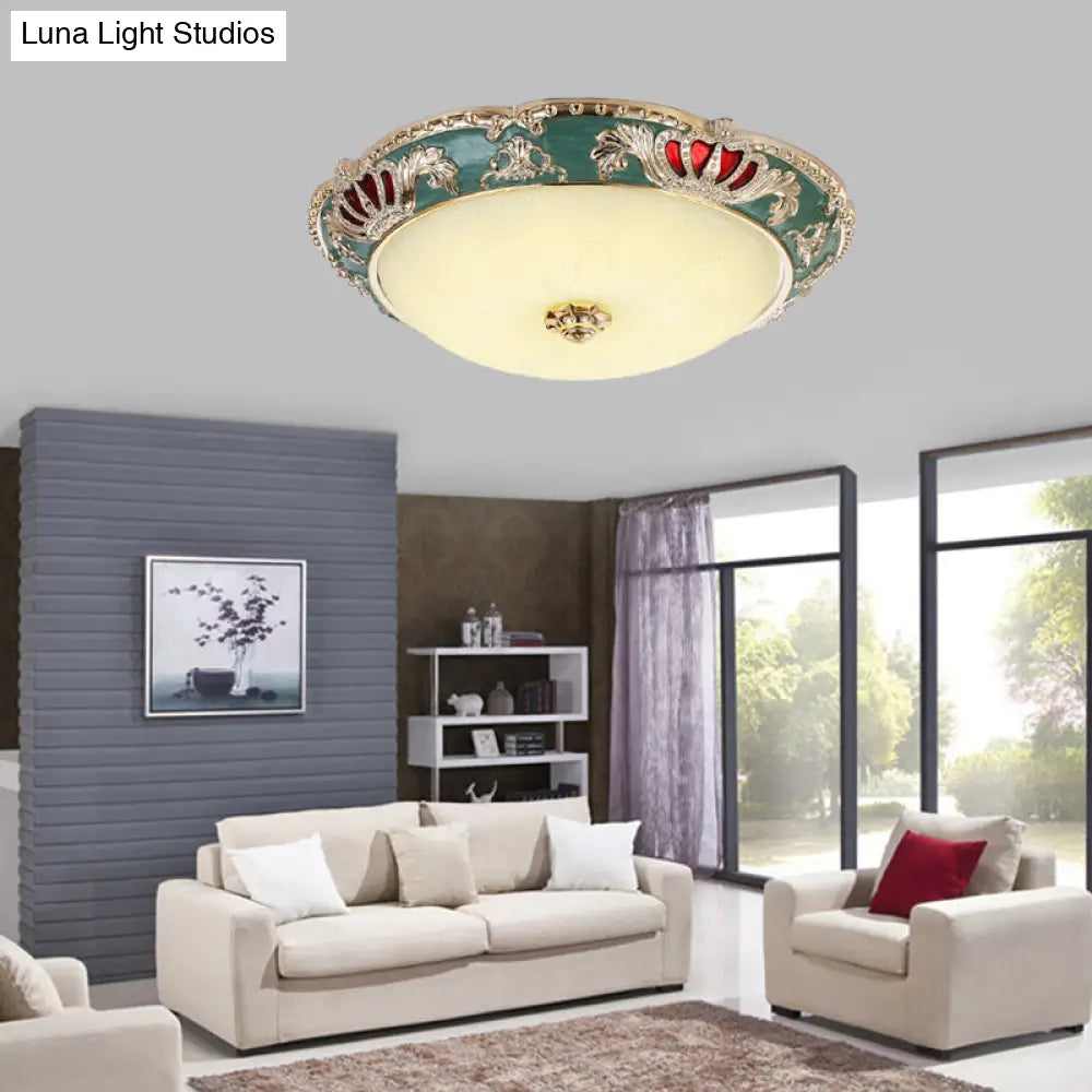 Traditional Resin Crown Flush LED Ceiling Lamp for Bedroom, Apricot/Green