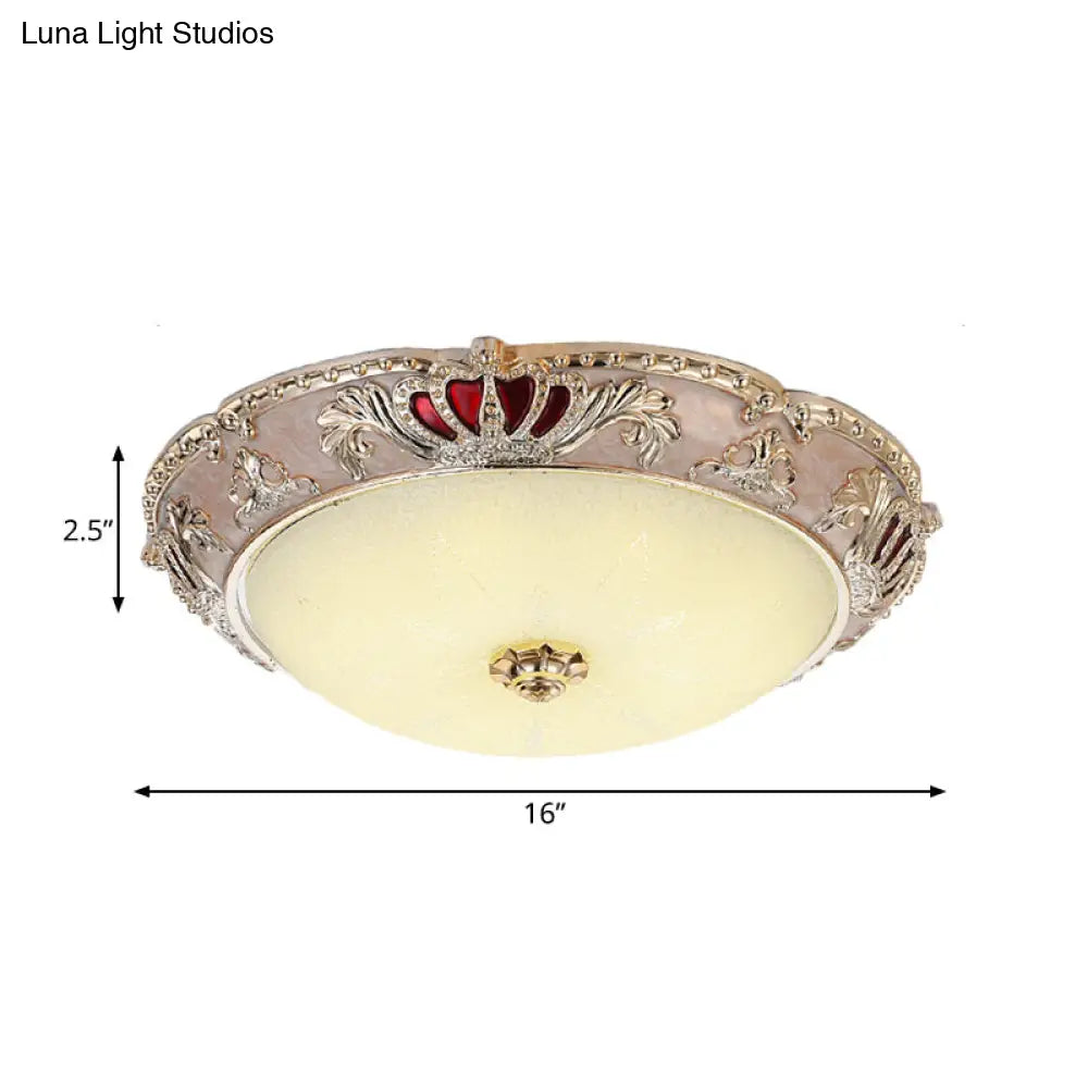 Traditional Resin Crown Flush LED Ceiling Lamp for Bedroom, Apricot/Green