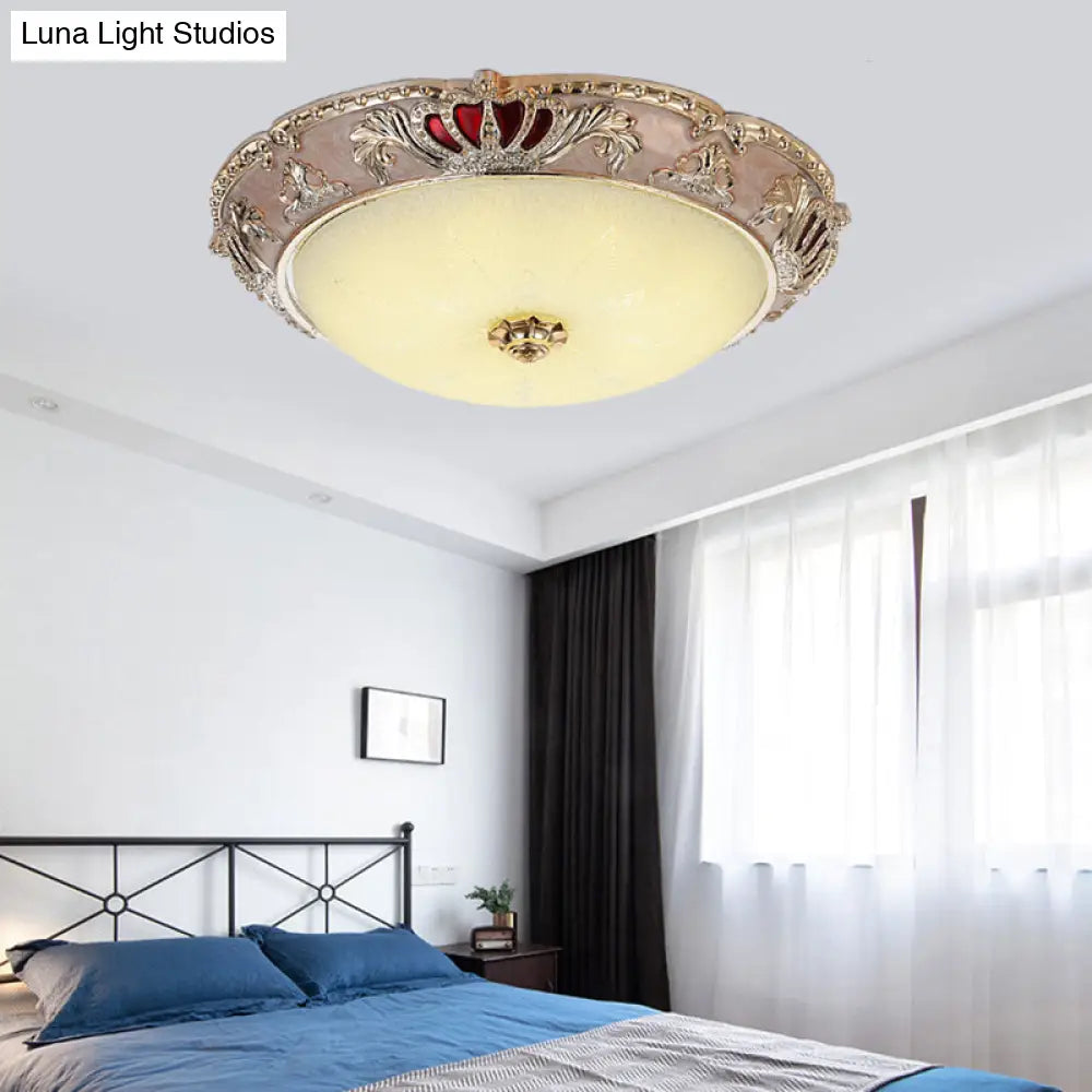 Traditional Resin Crown Flush LED Ceiling Lamp for Bedroom, Apricot/Green