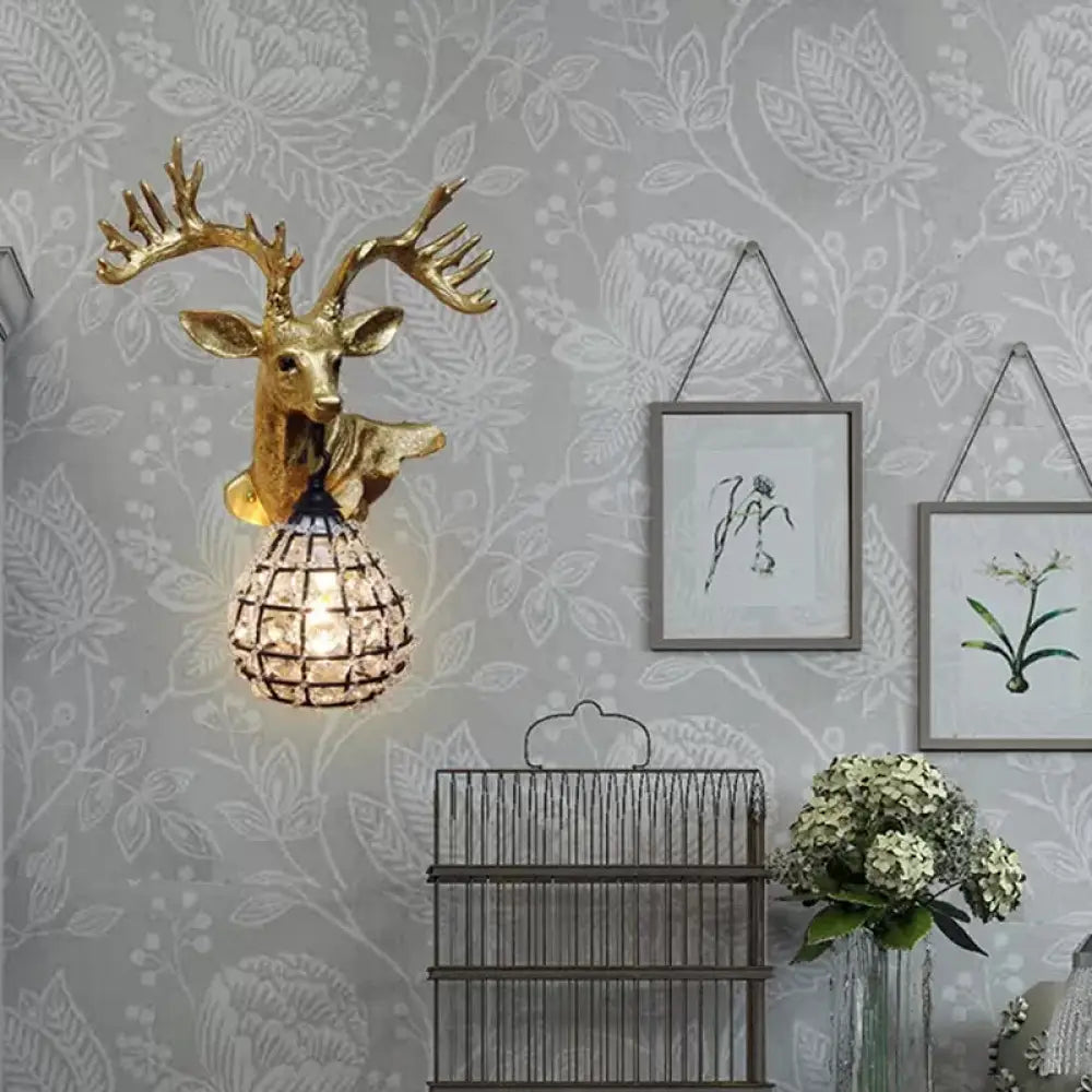 Traditional Resin Elk Wall Sconce - Bedroom Lighting Fixture (1 Light) in Black/Gold, Left/Right