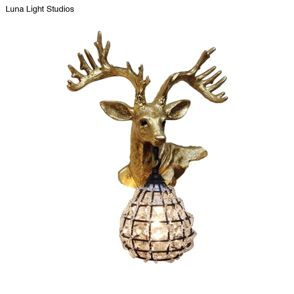 Traditional Resin Elk Wall Sconce - Bedroom Lighting Fixture (1 Light) in Black/Gold, Left/Right