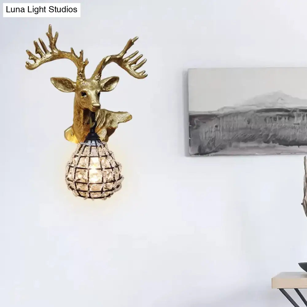 Traditional Resin Elk Wall Sconce - Bedroom Lighting Fixture (1 Light) in Black/Gold, Left/Right
