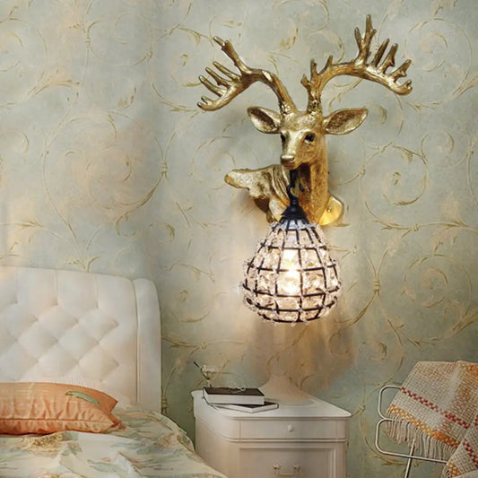 Traditional Resin Elk Wall Sconce - Bedroom Lighting Fixture (1 Light) in Black/Gold, Left/Right