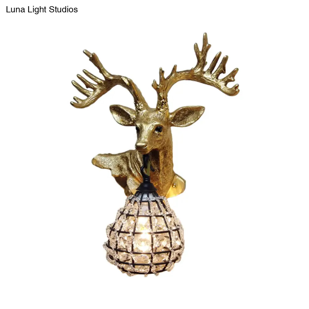 Traditional Resin Elk Wall Sconce - Bedroom Lighting Fixture (1 Light) in Black/Gold, Left/Right