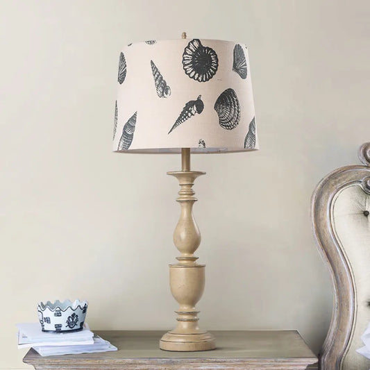 Traditional Resin Nightstand Lamp: 1 Bulb Night Lighting with Conical Fabric Shade in Beige