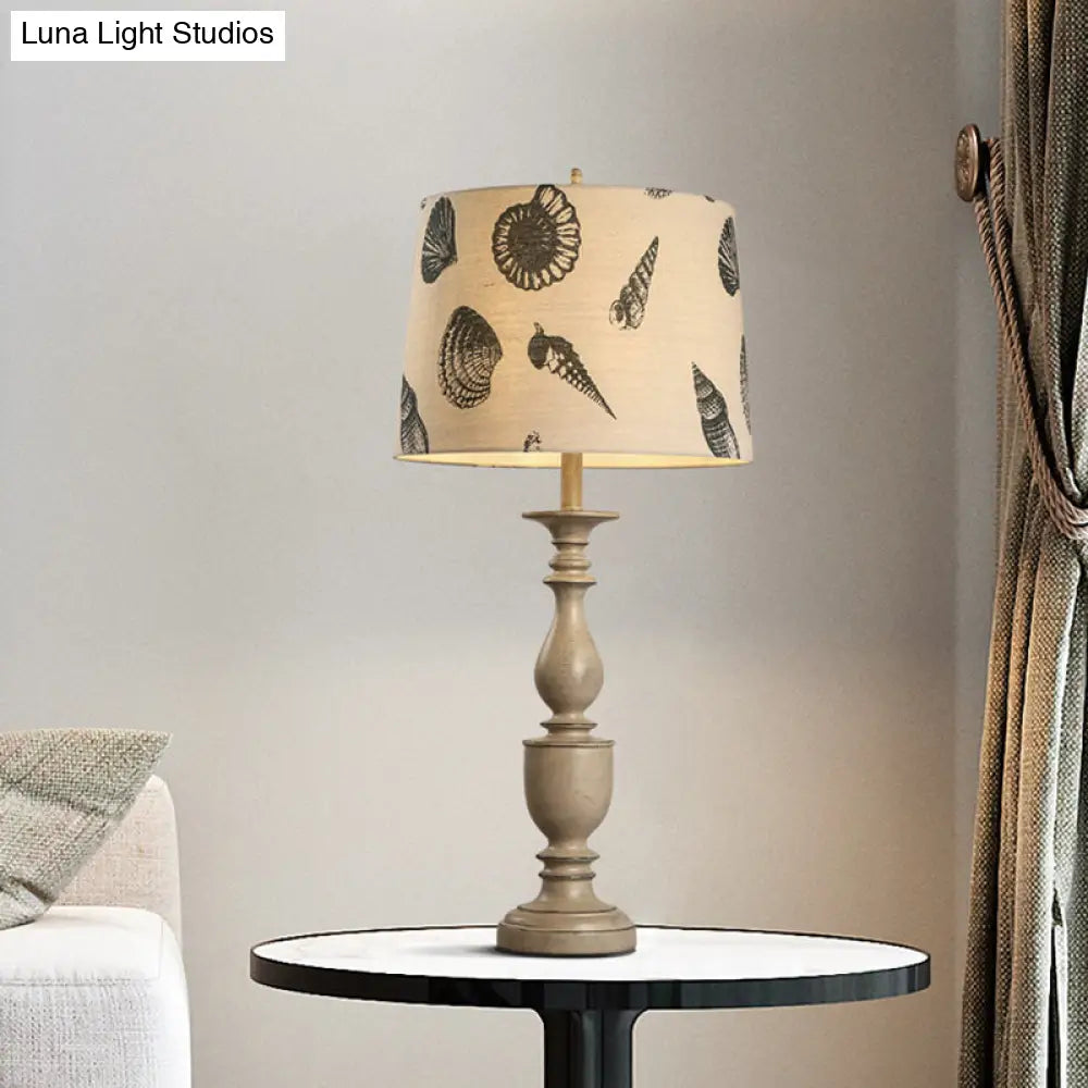 Traditional Resin Nightstand Lamp: 1 Bulb Night Lighting with Conical Fabric Shade in Beige