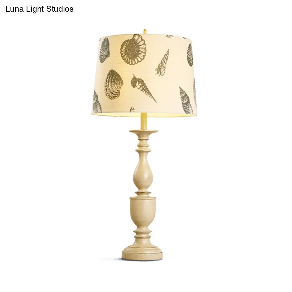 Traditional Resin Nightstand Lamp: 1 Bulb Night Lighting with Conical Fabric Shade in Beige