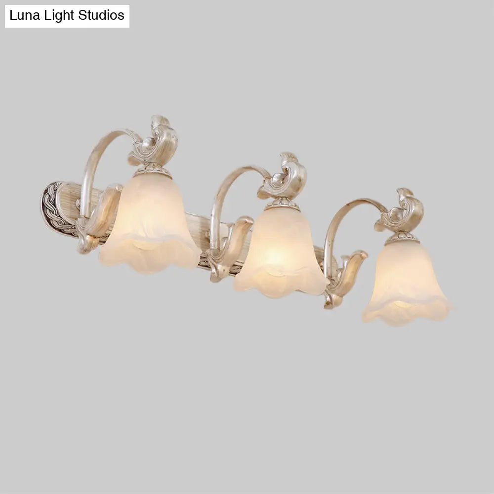 Traditional Ribbed Opal Glass Vanity Fixture with Arched Arm - Light Brown 2/3-Head Wall Sconce