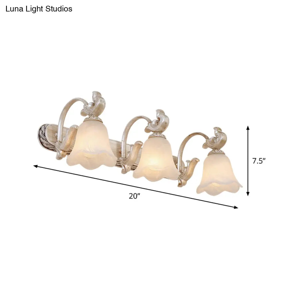 Traditional Ribbed Opal Glass Vanity Fixture with Arched Arm - Light Brown 2/3-Head Wall Sconce