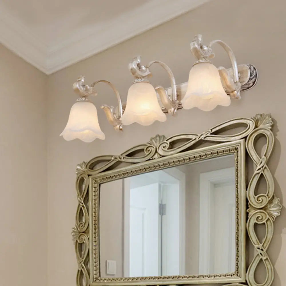 Traditional Ribbed Opal Glass Vanity Fixture with Arched Arm - Light Brown 2/3-Head Wall Sconce