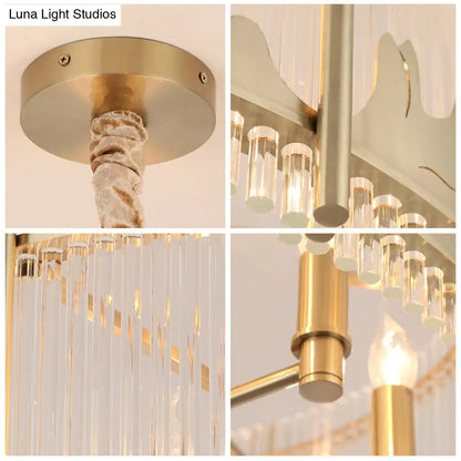 Traditional Round Chandelier: Prismatic Glass, 10-Light Gold Ceiling Pendant with Mountain Pattern