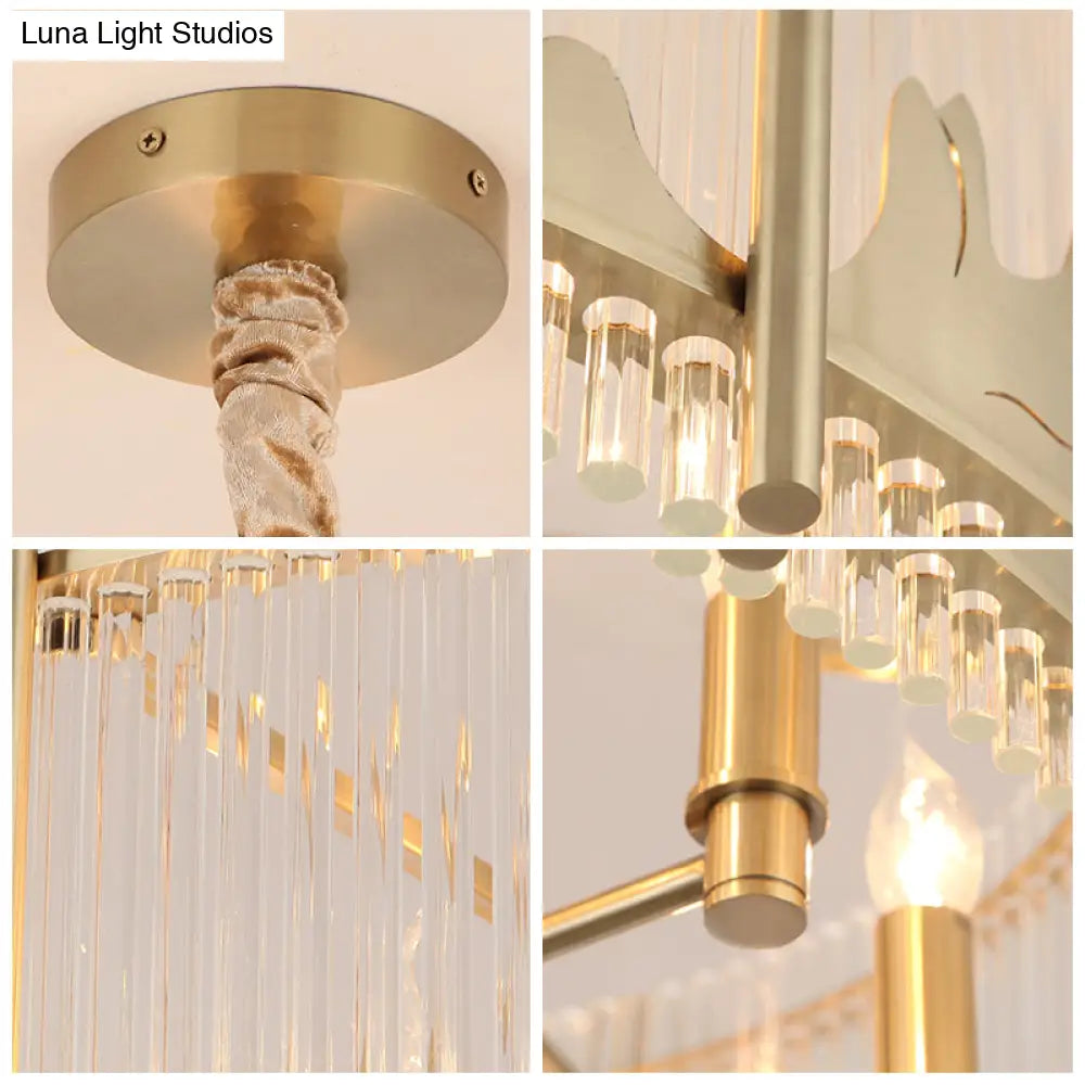 Traditional Round Chandelier: Prismatic Glass, 10-Light Gold Ceiling Pendant with Mountain Pattern