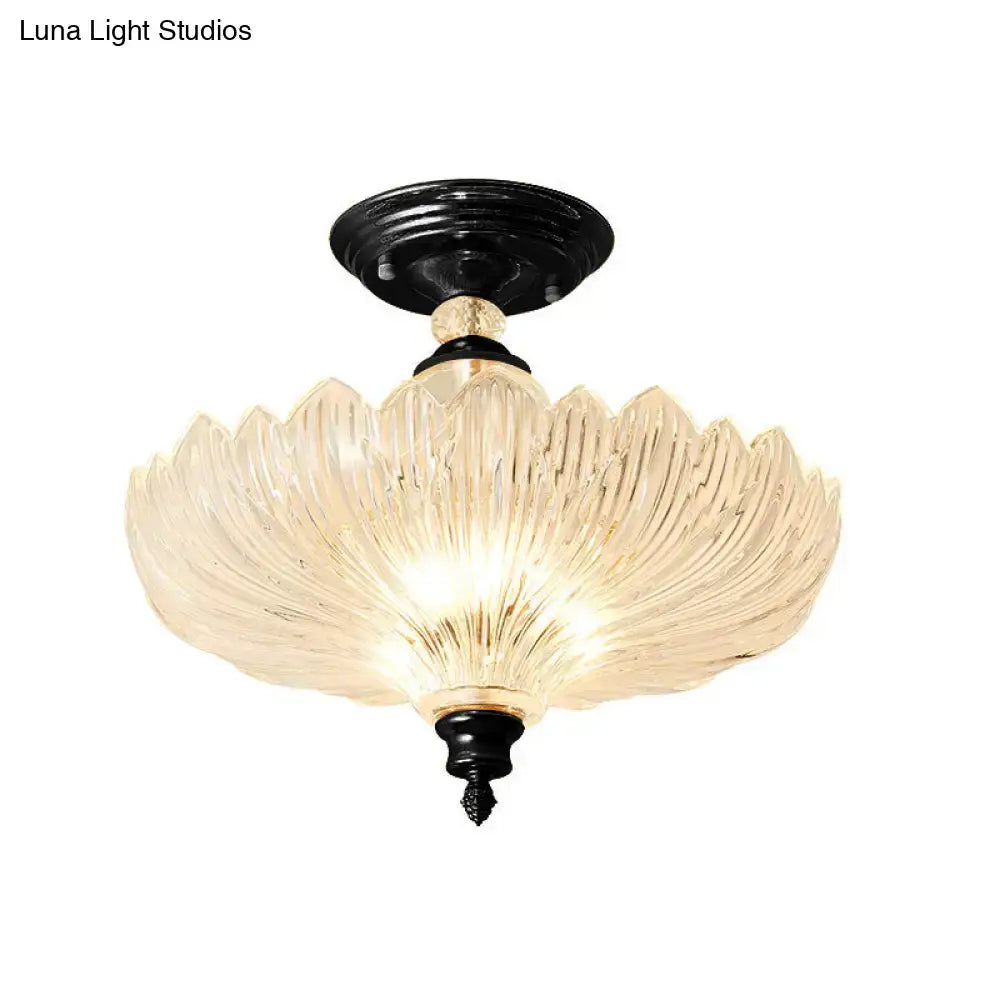 DecorBites™ traditional crystal ceiling light with black metal fixture and amber ribbed glass shade e26 e27 compatible