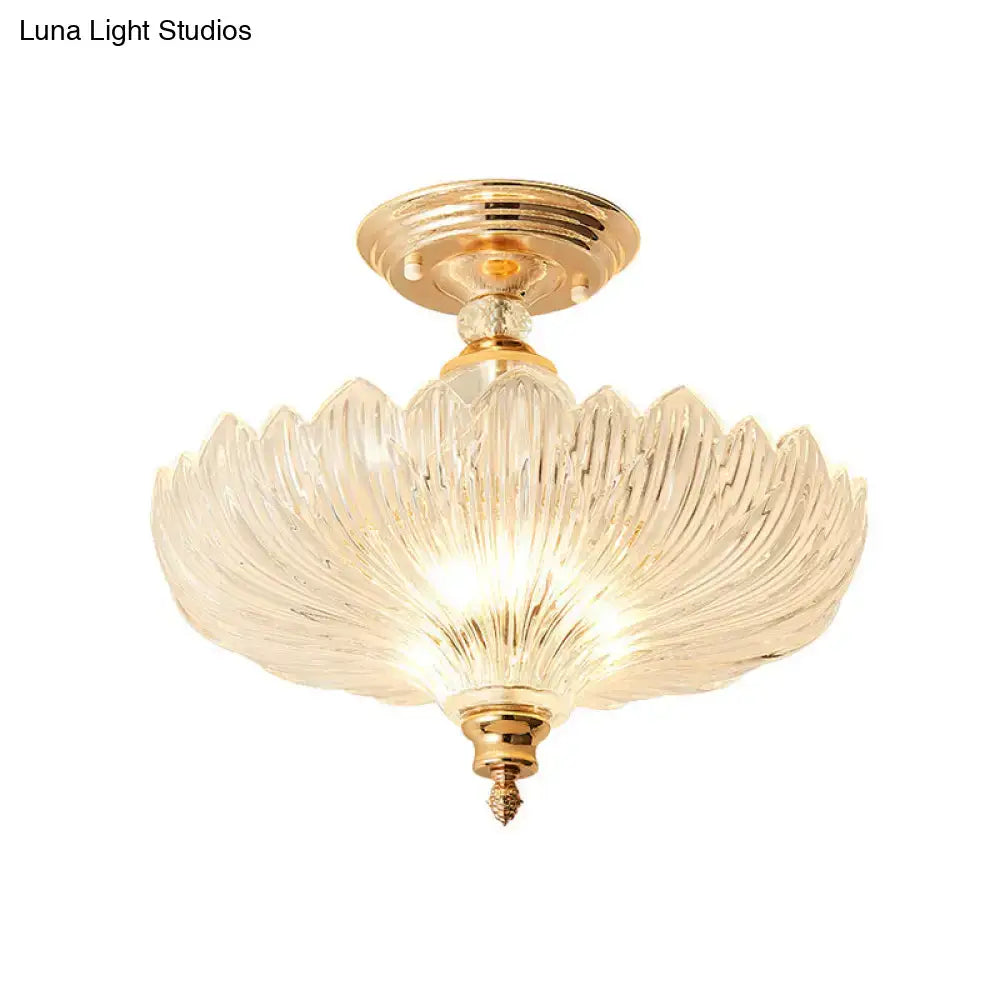 Decorbites traditional crystal ceiling light with scalloped gold finish and lotus ribbed glass shade e26 e27 compatible