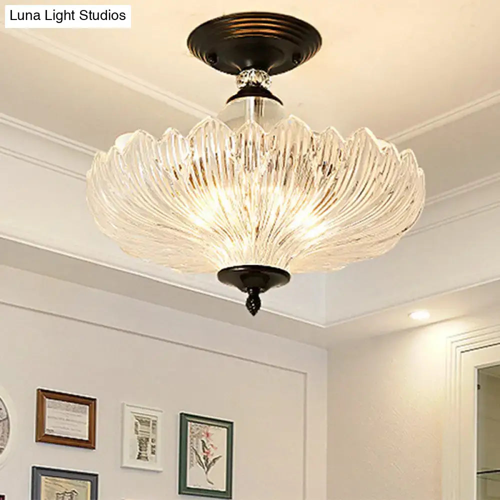 Decorbites traditional crystal ceiling light with scalloped ribbed glass shade dark bronze fixtures e26 e27 ideal for dining room