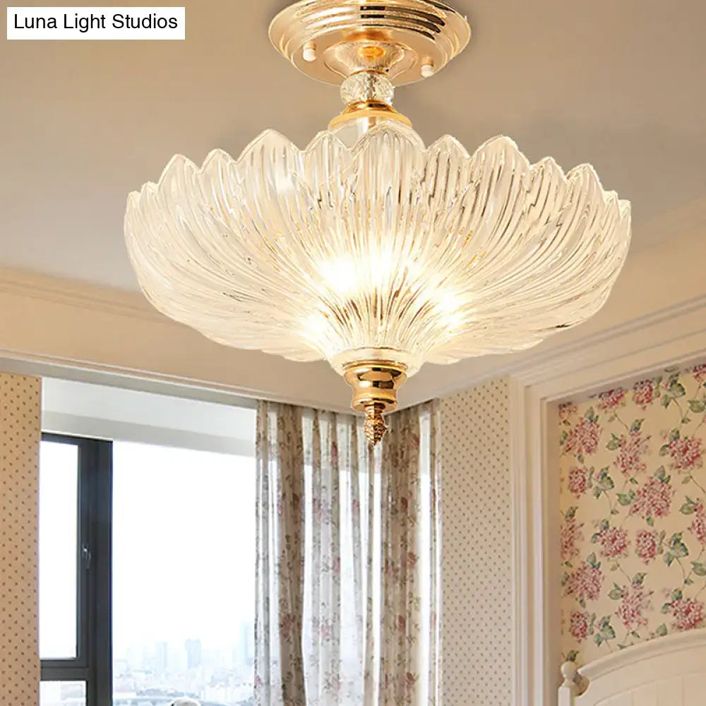 Decorbites traditional crystal ceiling light with scalloped gold metal frame and translucent glass petals e26 e27 compatible