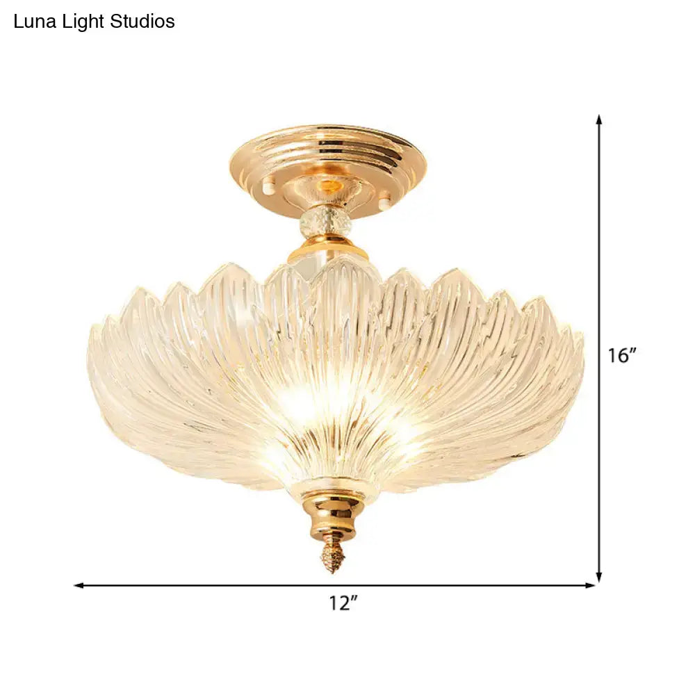 Decorbites traditional crystal ceiling light with gold metal base and translucent scalloped glass shade for dining room e26 e27