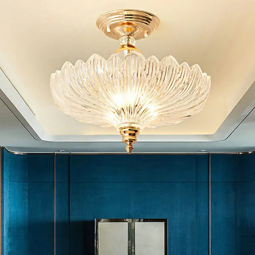 Decorbites traditional crystal ceiling light with scalloped golden petal glass shade e26 e27 ideal for dining room