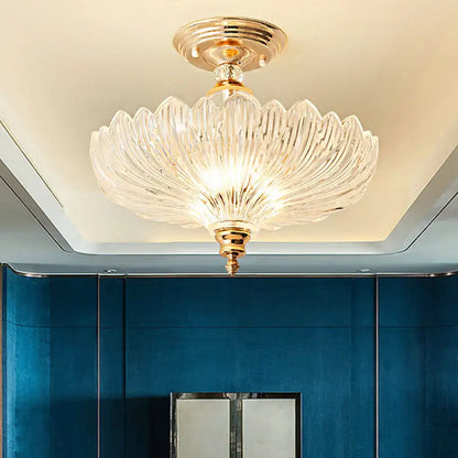 Decorbites traditional crystal ceiling light with scalloped golden petal glass shade e26 e27 ideal for dining room