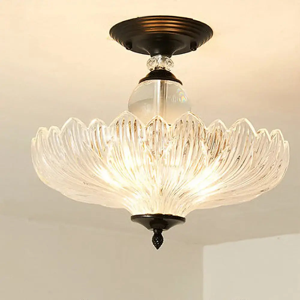 Decorbites traditional crystal ceiling light with scalloped ribbed glass and dark bronze base with e26 e27 sockets
