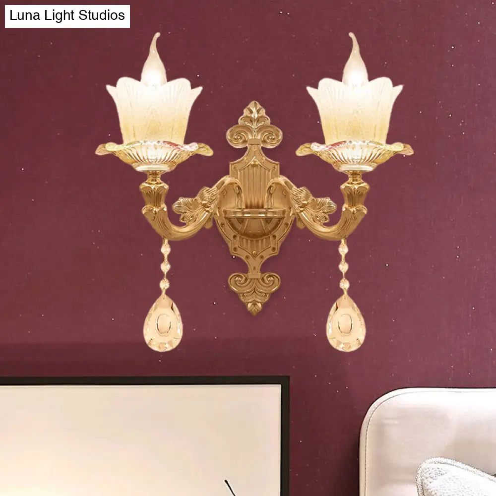 Traditional Scalloped Glass Wall Lamp with Frosted Glass and Gold Sconce for Bedside