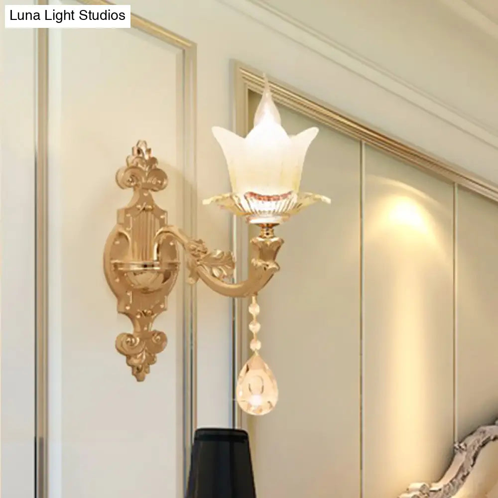 Traditional Scalloped Glass Wall Lamp with Frosted Glass and Gold Sconce for Bedside