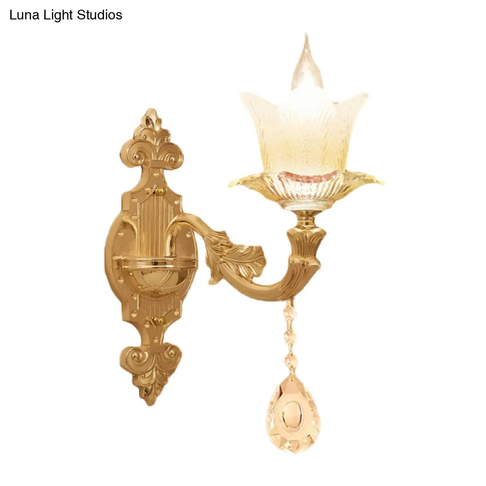 Traditional Scalloped Glass Wall Lamp with Frosted Glass and Gold Sconce for Bedside