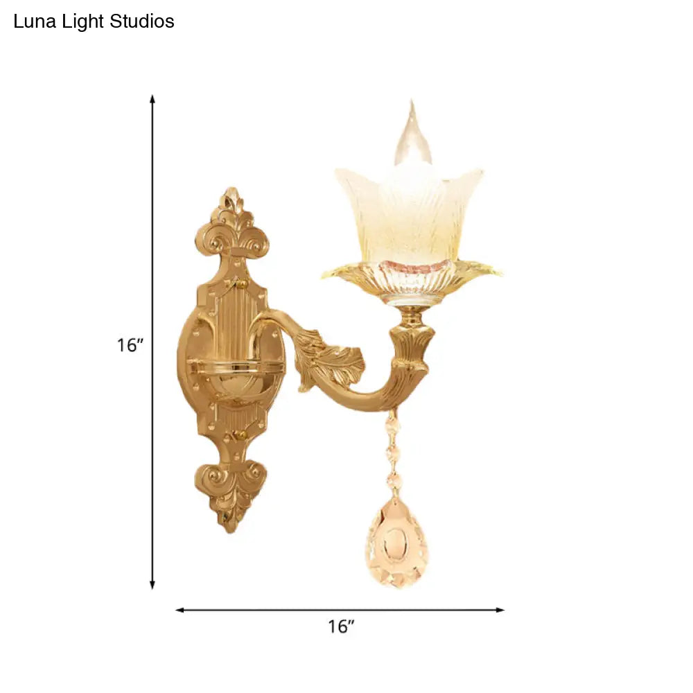 Traditional Scalloped Glass Wall Lamp with Frosted Glass and Gold Sconce for Bedside