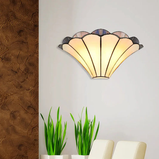 Traditional Scalloped Wall Sconce with 2 Stained Glass Lights and Flared Shade