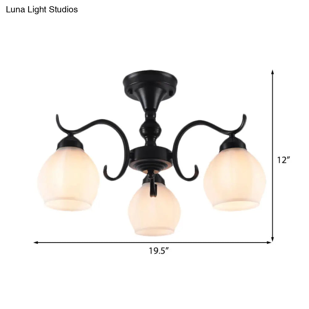Traditional Semi Flush Ceiling Lamp in Black Bubble Shape, White Glass, 3/5/6 Lights - Ideal for Living Room