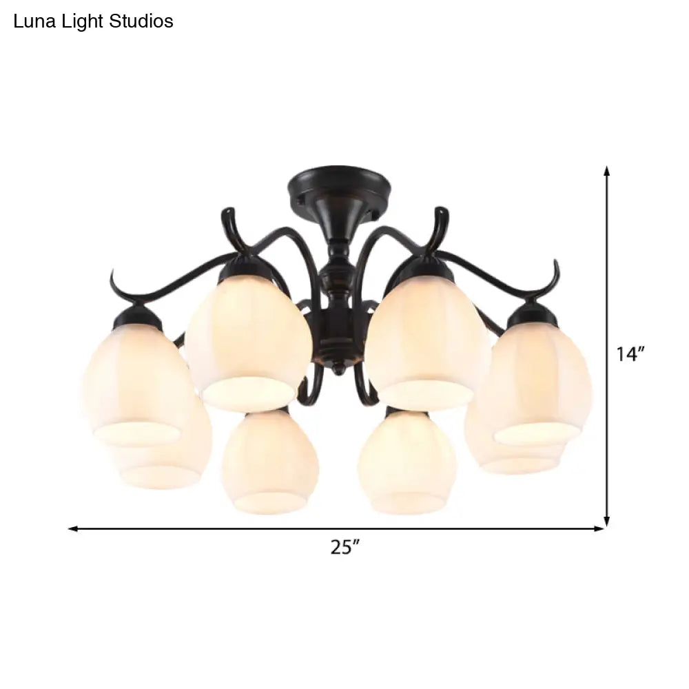 Traditional Semi Flush Ceiling Lamp in Black Bubble Shape, White Glass, 3/5/6 Lights - Ideal for Living Room