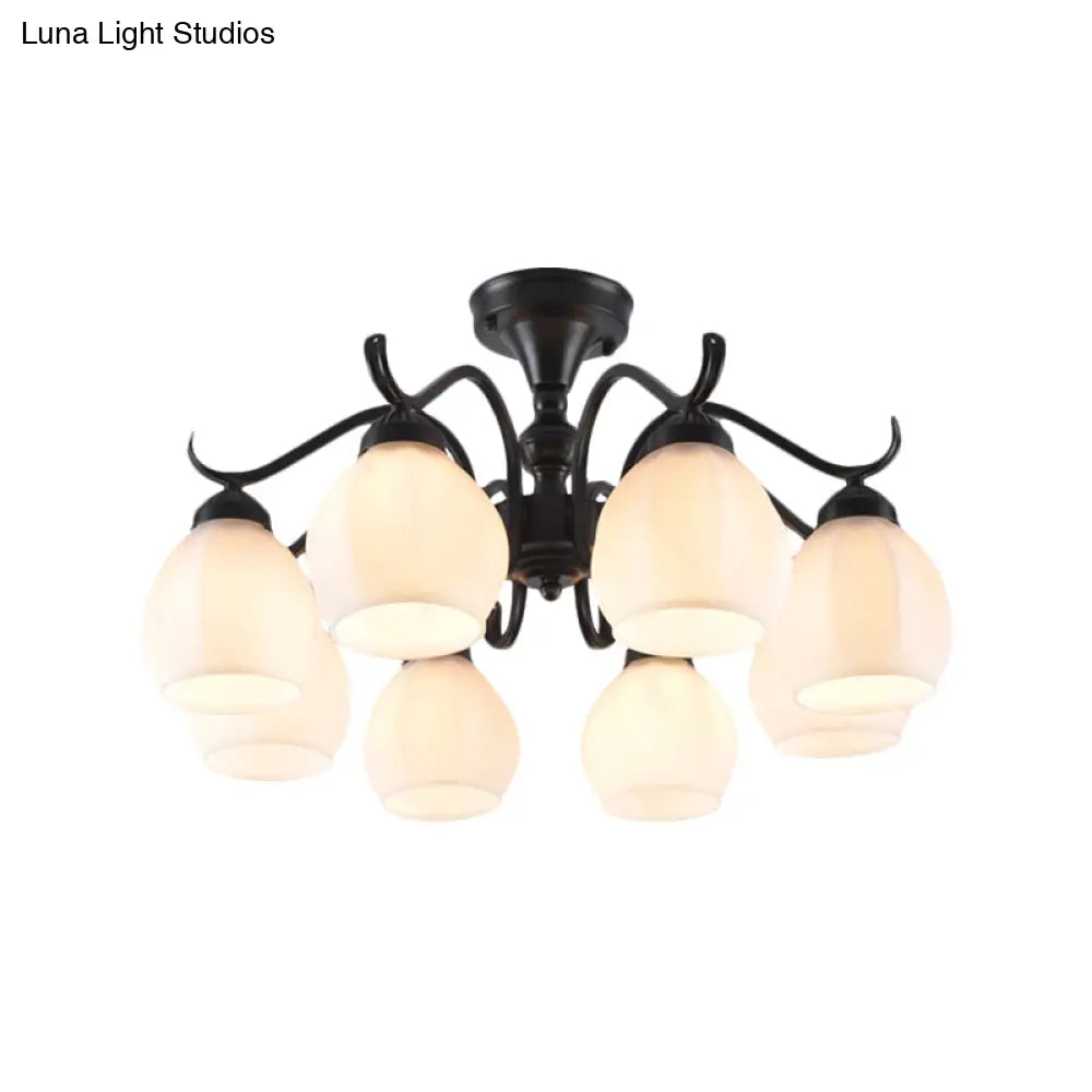 Traditional Semi Flush Ceiling Lamp in Black Bubble Shape, White Glass, 3/5/6 Lights - Ideal for Living Room