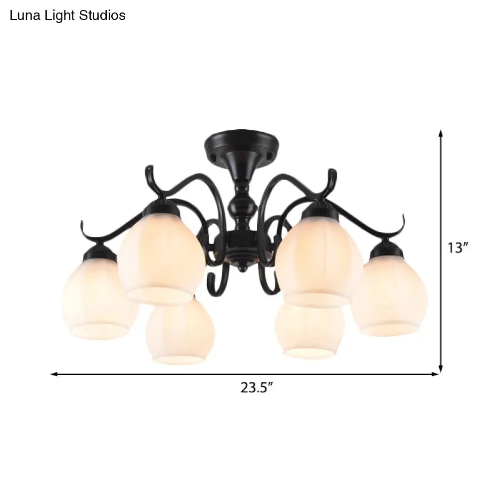 Traditional Semi Flush Ceiling Lamp in Black Bubble Shape, White Glass, 3/5/6 Lights - Ideal for Living Room