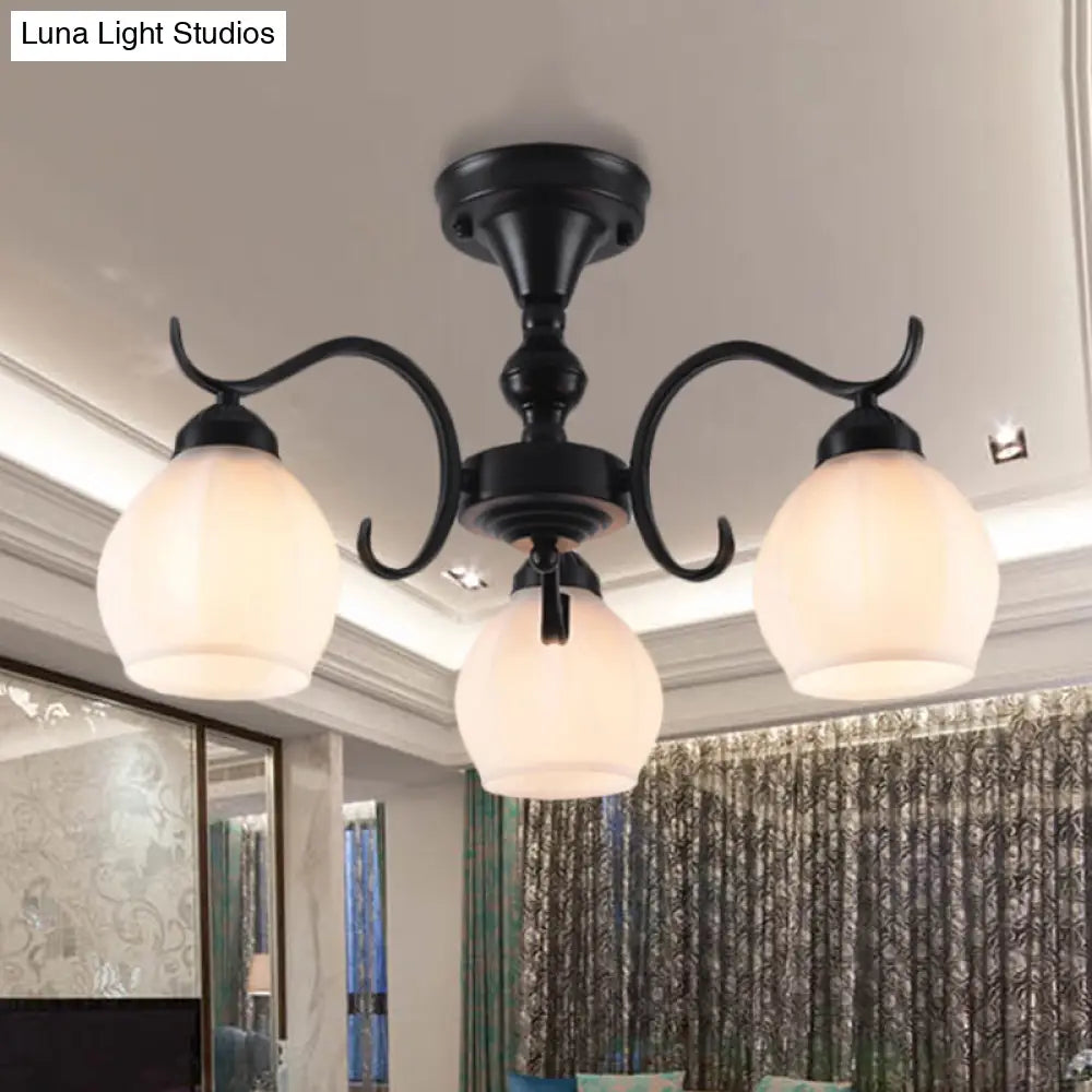 Traditional Semi Flush Ceiling Lamp in Black Bubble Shape, White Glass, 3/5/6 Lights - Ideal for Living Room
