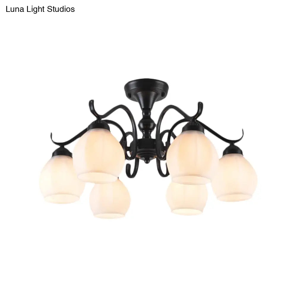 Traditional Semi Flush Ceiling Lamp in Black Bubble Shape, White Glass, 3/5/6 Lights - Ideal for Living Room