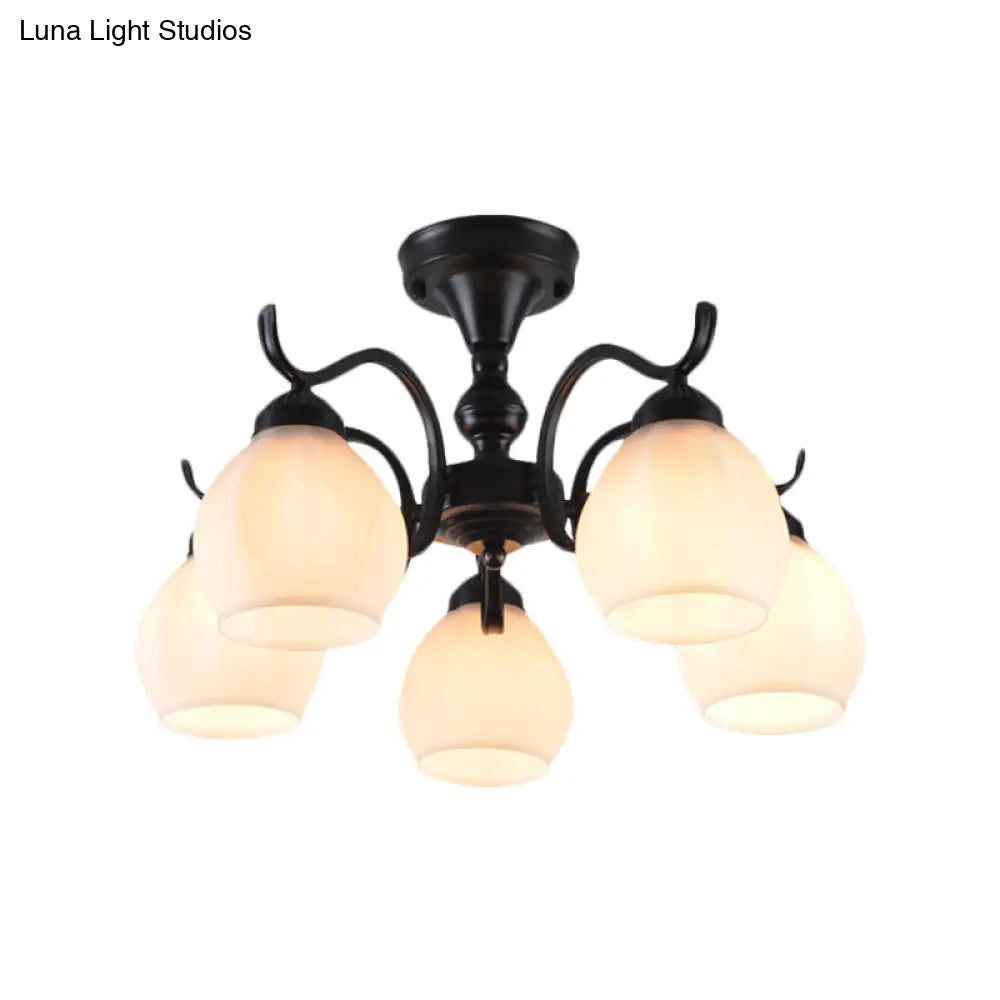 Traditional Semi Flush Ceiling Lamp in Black Bubble Shape, White Glass, 3/5/6 Lights - Ideal for Living Room