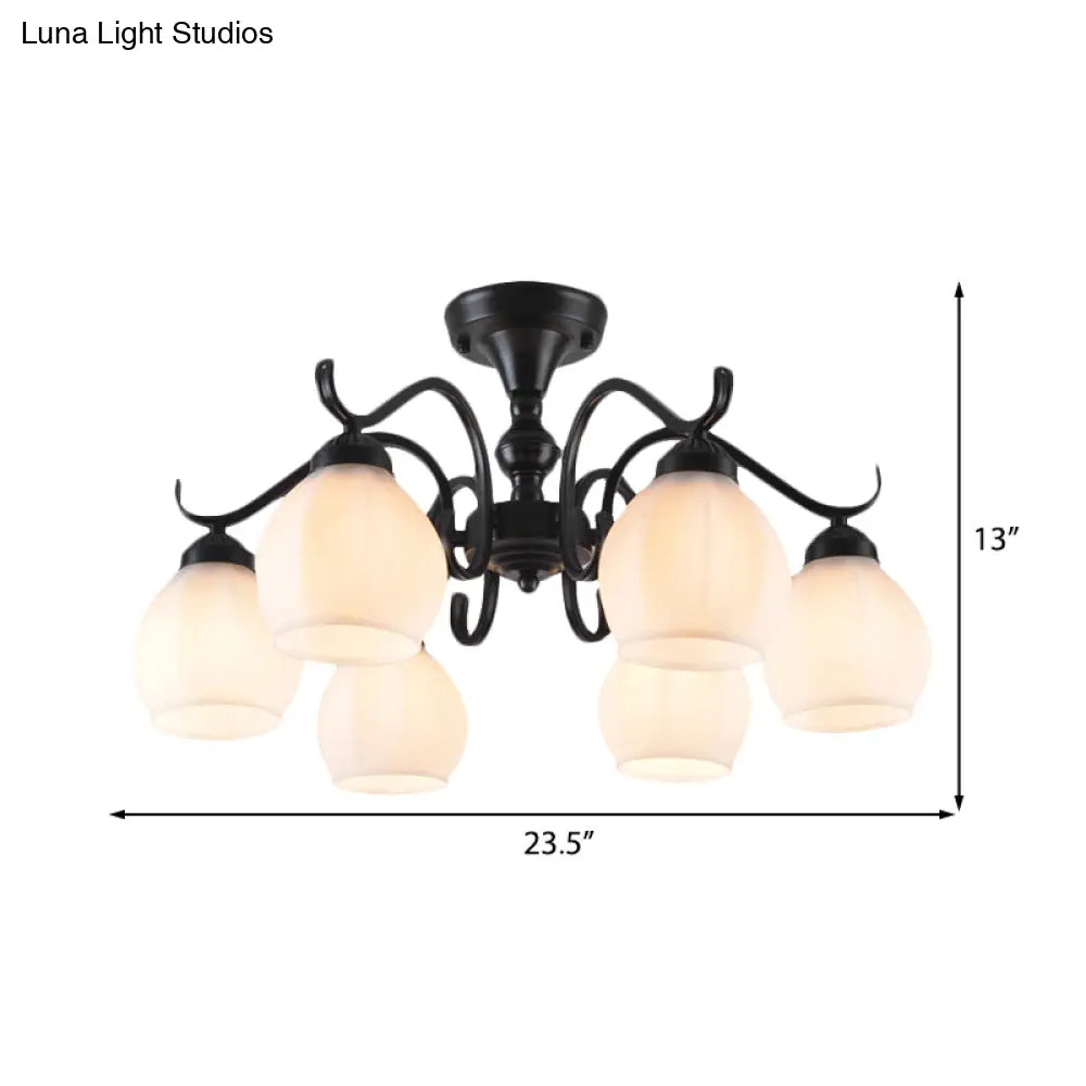 Traditional Semi Flush Ceiling Lamp in Black Bubble Shape, White Glass, 3/5/6 Lights - Ideal for Living Room