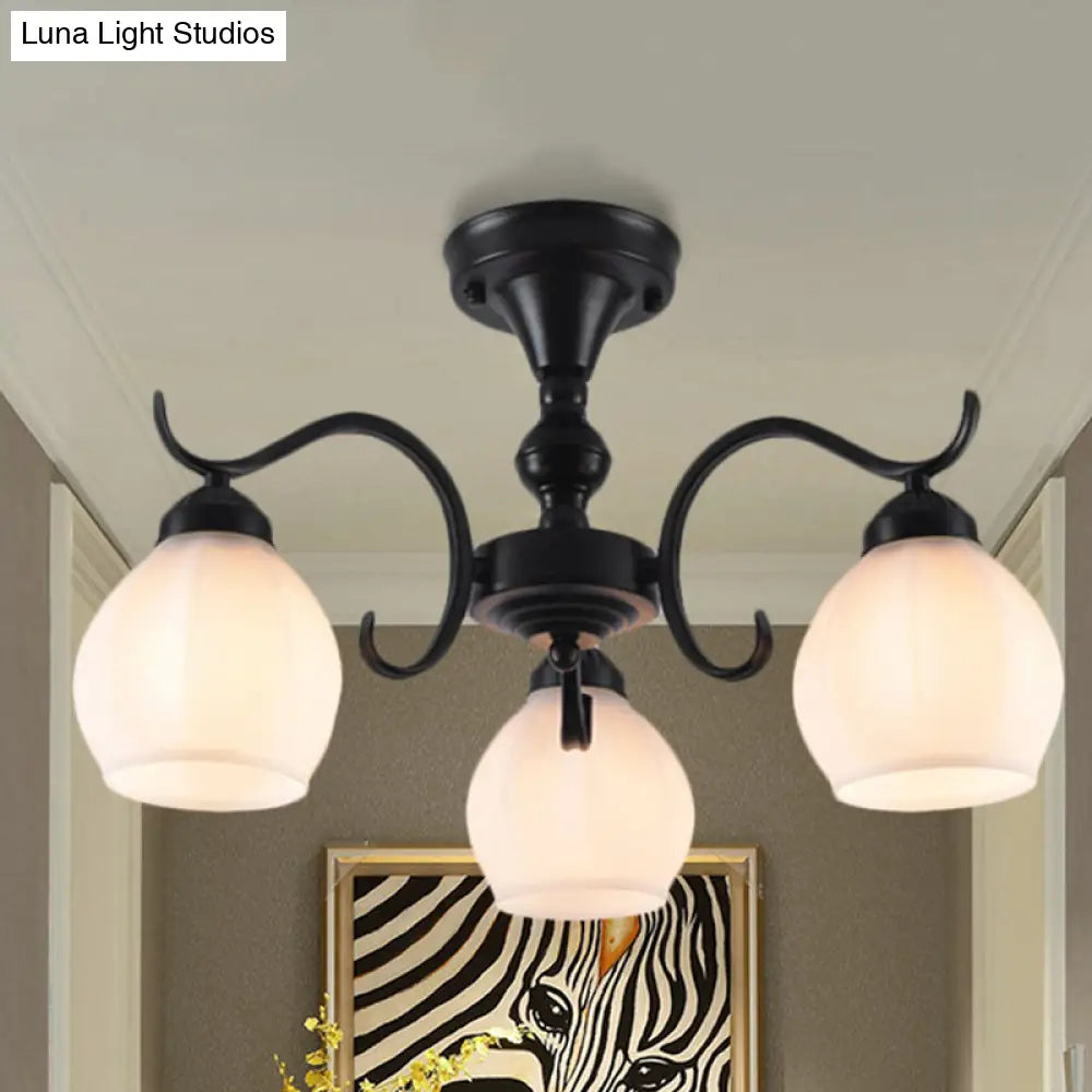 Traditional Semi Flush Ceiling Lamp in Black Bubble Shape, White Glass, 3/5/6 Lights - Ideal for Living Room