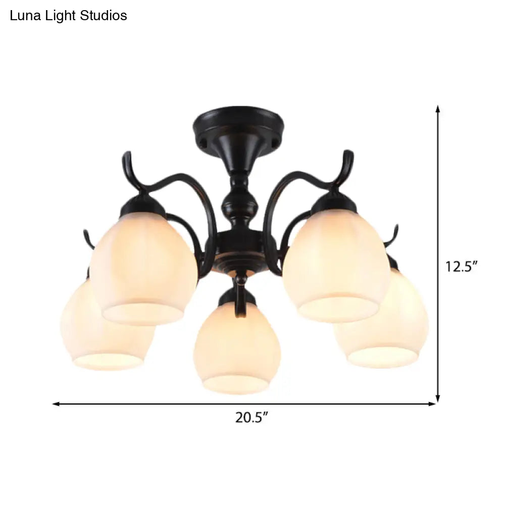 Traditional Semi Flush Ceiling Lamp in Black Bubble Shape, White Glass, 3/5/6 Lights - Ideal for Living Room