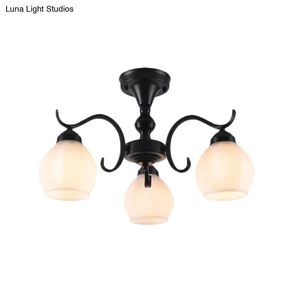 Traditional Semi Flush Ceiling Lamp in Black Bubble Shape, White Glass, 3/5/6 Lights - Ideal for Living Room