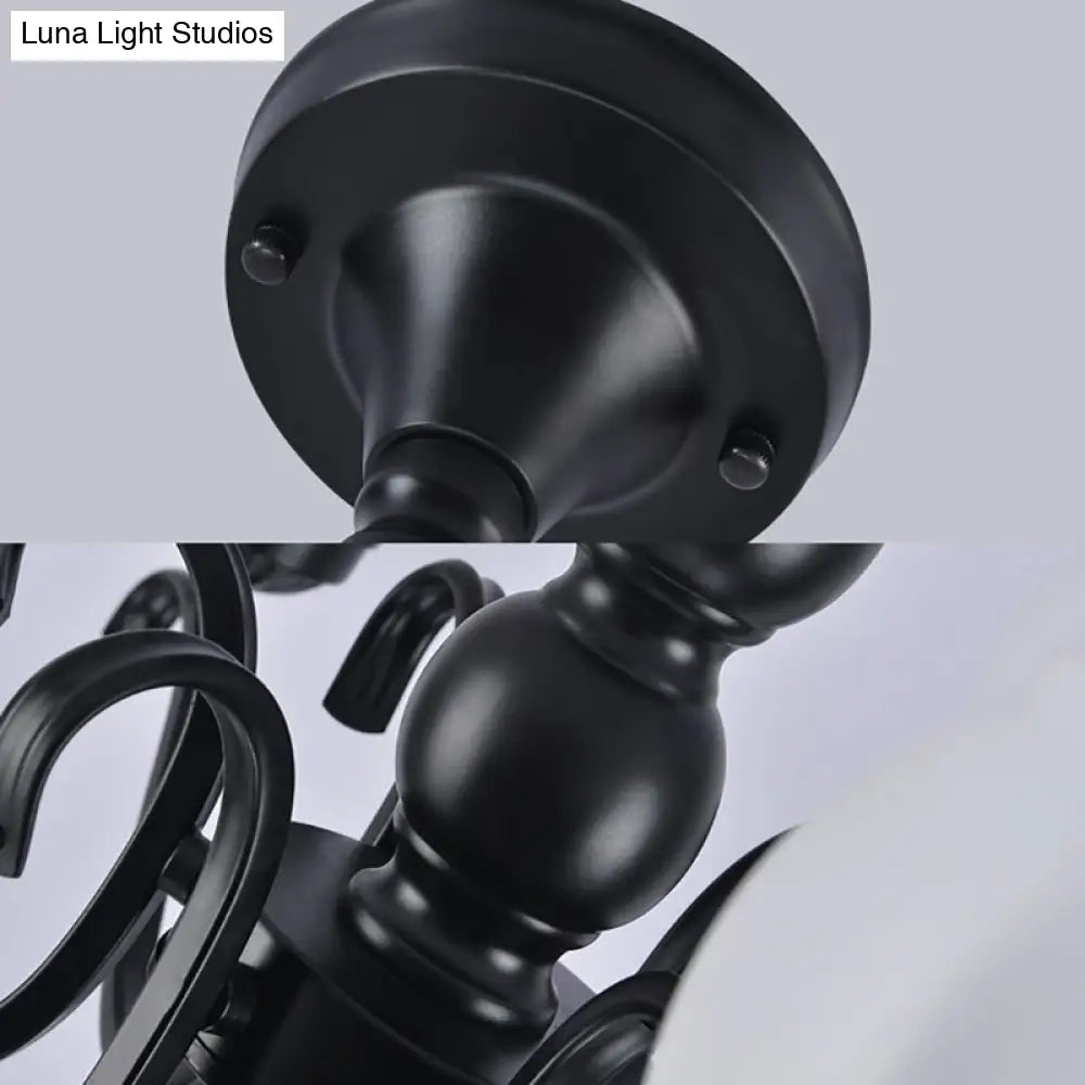 Traditional Semi Flush Ceiling Lamp in Black Bubble Shape, White Glass, 3/5/6 Lights - Ideal for Living Room
