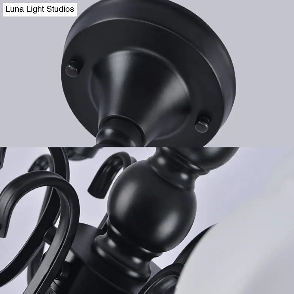 Traditional Semi Flush Ceiling Lamp in Black Bubble Shape, White Glass, 3/5/6 Lights - Ideal for Living Room
