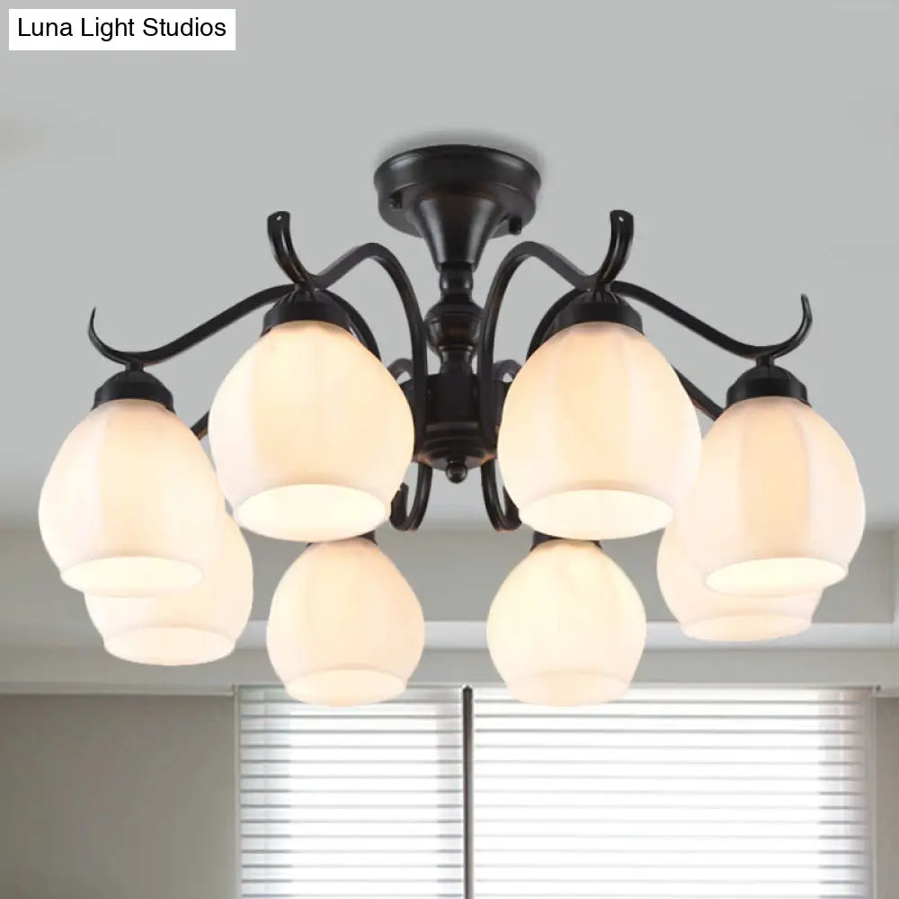 Traditional Semi Flush Ceiling Lamp in Black Bubble Shape, White Glass, 3/5/6 Lights - Ideal for Living Room