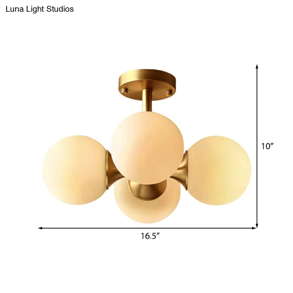 Traditional Semi-Flush Dining Room Ceiling Light with White Globe Glass Shade and Gold Finish