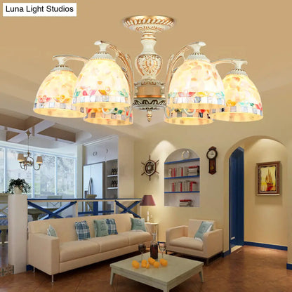 Traditional Shell Chandelier - Beige Bowl Ceiling Light Fixture for Dining Room - 3/5/6 Lights