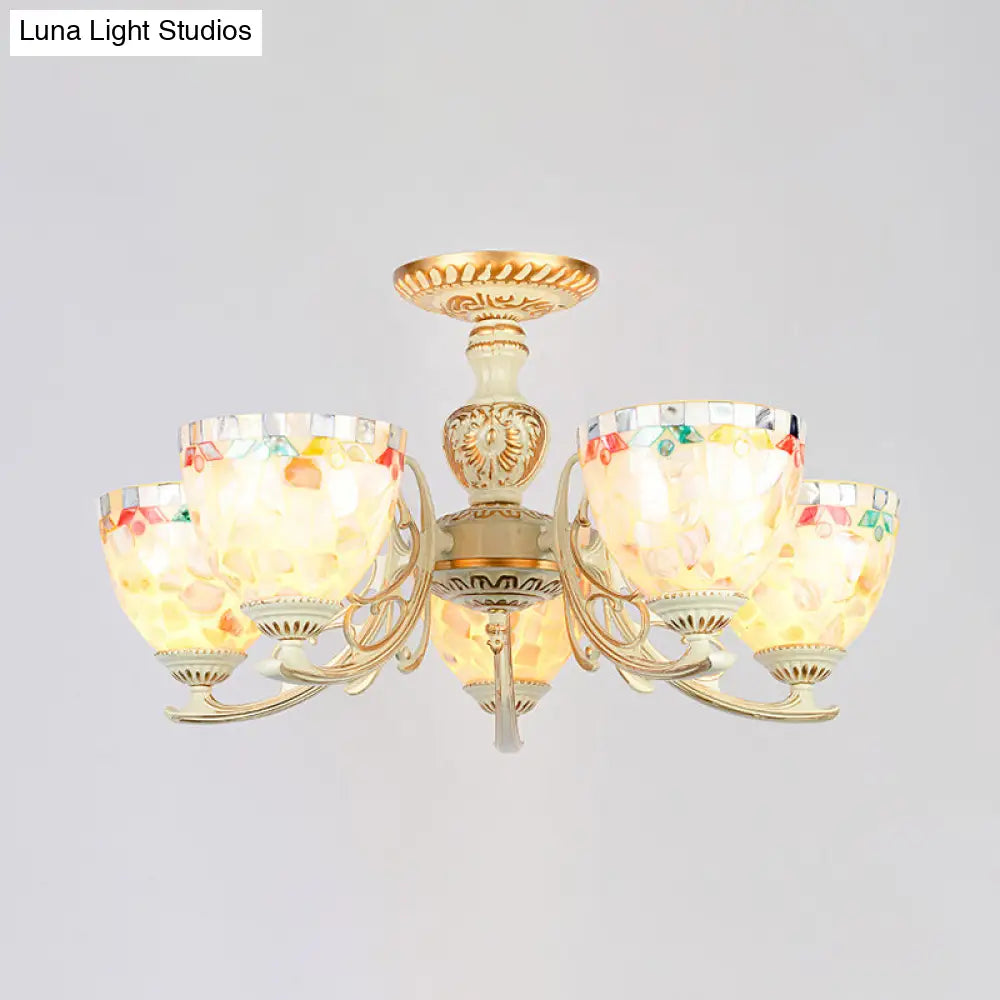 Traditional Shell Chandelier - Beige Bowl Ceiling Light Fixture for Dining Room - 3/5/6 Lights